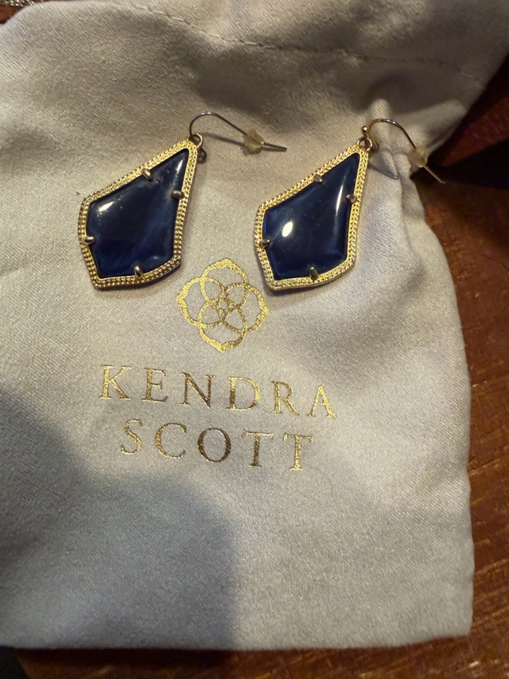 Kendra Scott Navy Blue Gold-Trim Geometric Drop Earrings
